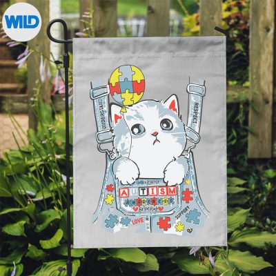 AutismAwarenessCuteWatercolorCatWithPuzzlePiecesflag