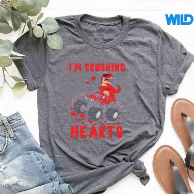 ICrushHeartsTRexRidingMonsterTruckValentinesDaytshirt