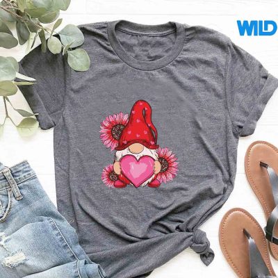 HappyValentinesDayGnomeWithLeopardSunflowerValentinetshirt