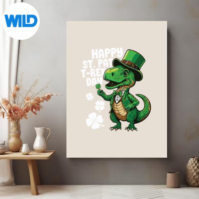 HappyStPatTrexStPatricksDayDinosaurLeprechaunposter