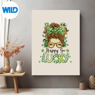 HappyGoLuckyMessyBunShamrockStPatricksDayposter