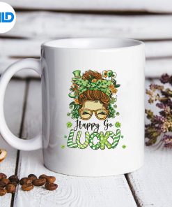 Happy Go Lucky Messy Bun Shamrock St Patricks Day Digital Design