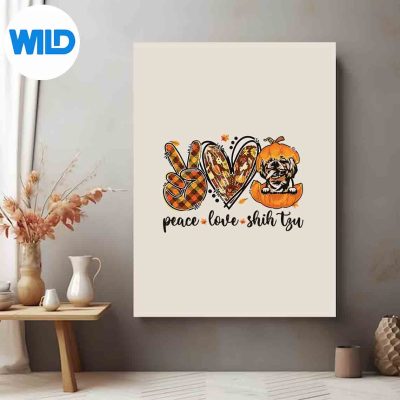 PeaceLoveShihTzuPumpkinAutumnThanksgivingposter