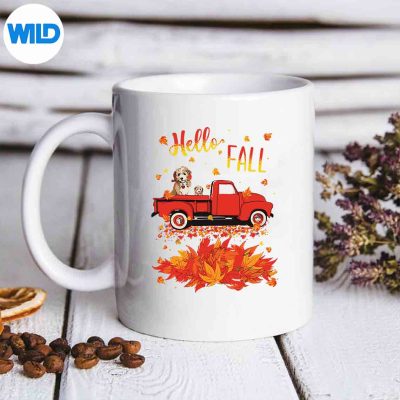 HelloFallShihTzuLeafAutumnRedTruckDogLovermug