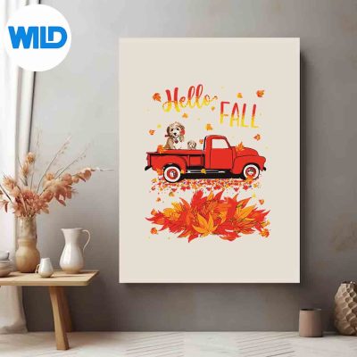 HelloFallShihTzuLeafAutumnRedTruckDogLoverposter