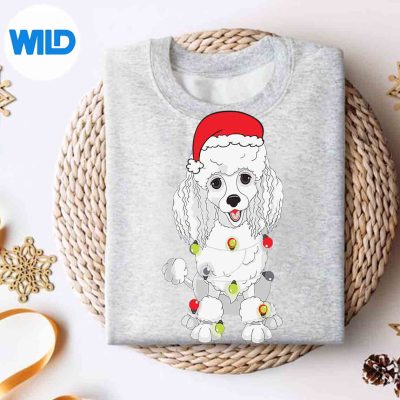 ChristmasPoodleSantaHatLightsXmassweater
