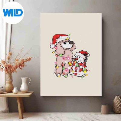 ChristmasPoodleDogSnowmanSantaHatLightsposter