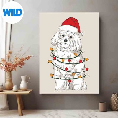 MalteseDogChristmasWearingHatSantaLightsposter