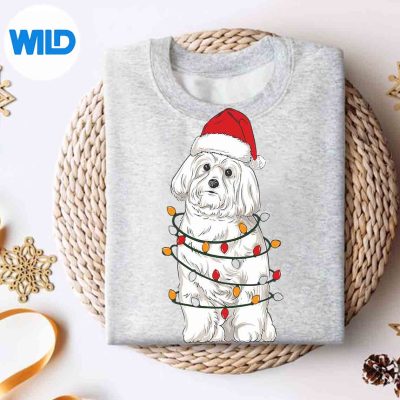 MalteseDogChristmasWearingHatSantaLightssweater