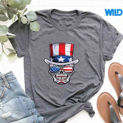 SugarSkull4thOfJulyTopHatAmericanFlagSunglassestshirt