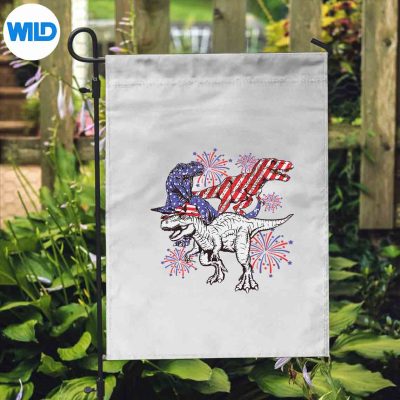 RedWhiteBlueTRexDinosaurFirework4thOfJulyflag