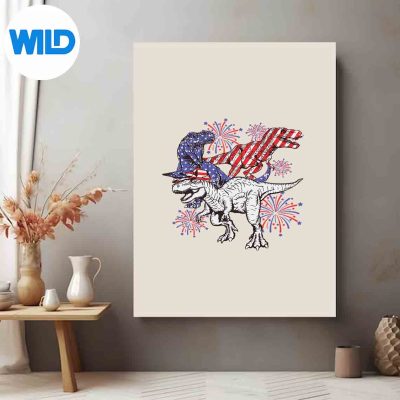 RedWhiteBlueTRexDinosaurFirework4thOfJulyposter