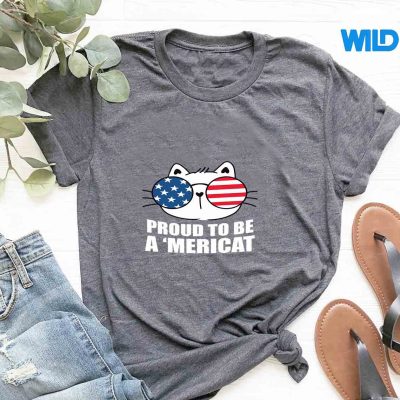 ProudToBeAMericatFourthOfJulyAmericanFlagCattshirt