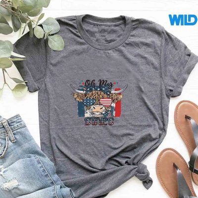 LeopardOhmyStarsCowAmericanHighlandCowWith4thJulytshirt
