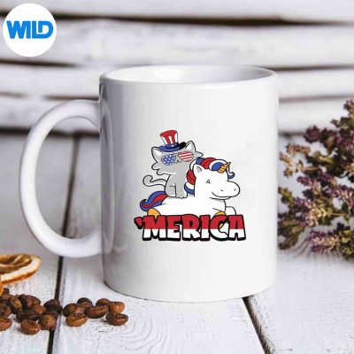 CatRidingUnicorn4thOfJulyMericaKittenPatrioticmug