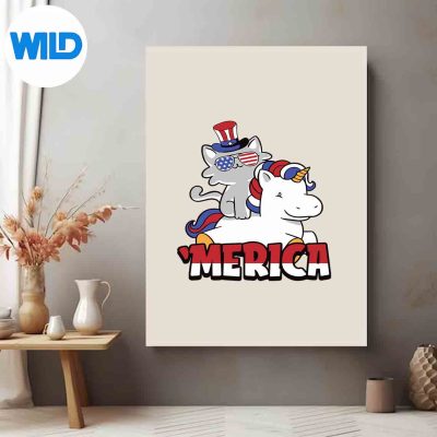 CatRidingUnicorn4thOfJulyMericaKittenPatrioticposter