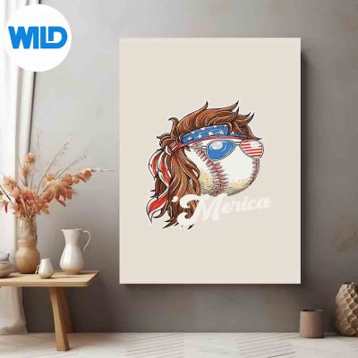 BaseballMullet4thOfJulyAmericanFlagMericaFathersDayposter