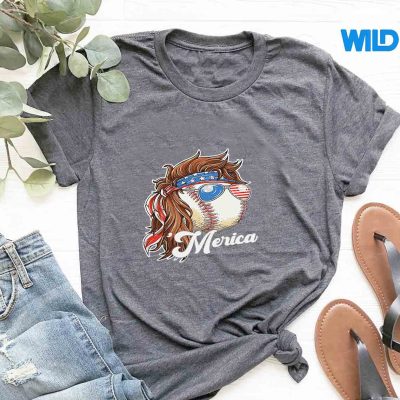 BaseballMullet4thOfJulyAmericanFlagMericaFathersDaytshirt