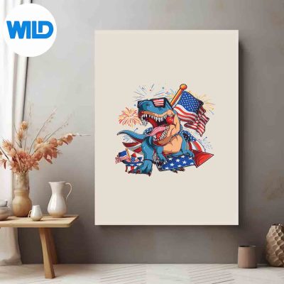 4thOfJulyTRexDinosaurPatrioticAmericanFlagFireworkposter