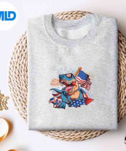 4th Of July T Rex Dinosaur Patriotic American Flag Firework SVG PNG Download
