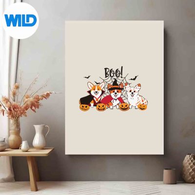 HalloweenCorgiDogBooWithPumpkinposter