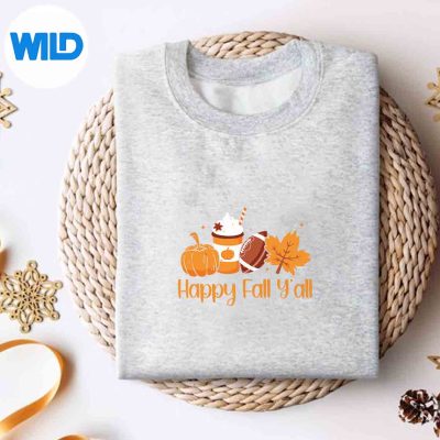 HappyFallYallFunCutePumpkinLatteFootballLeafsweater