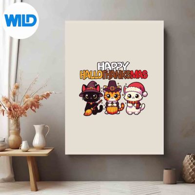 HallothanksmasCuteKittensHalloweenThanksgivingChristmasKeenVintageposter