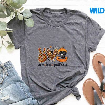 PeaceLoveGreatDanePumpkinAutumnThanksgivingtshirt