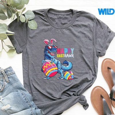 HappyEastrawrTRexDinosaurEasterBunnyEggCostumetshirt