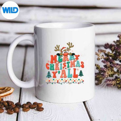 MerryChristmasYallBuffaloRedPlaidReindeerSantaHatmug