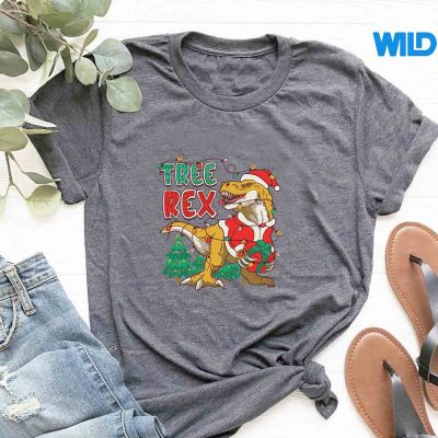 ChristmasDinosaurTreeRexPajamasXmasLightsCutetshirt