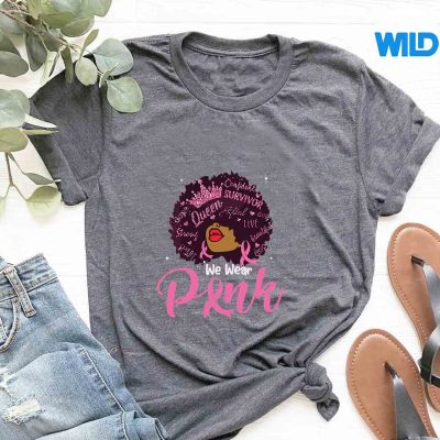 InOctoberWeWearPinkBlackGirlBreastCancerAwarenessRetrotshirt