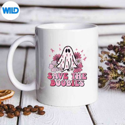 RetroSaveTheBoobiesCuteGhostHalloweenBreastCancermug