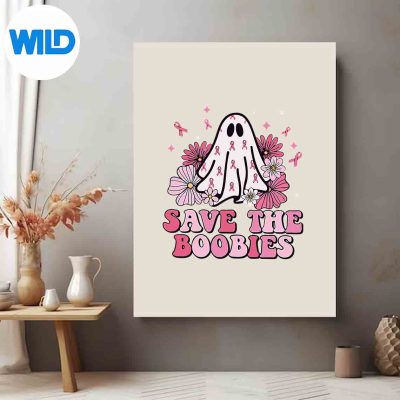 RetroSaveTheBoobiesCuteGhostHalloweenBreastCancerposter