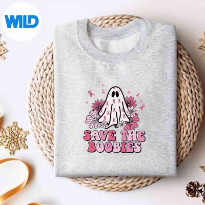 RetroSaveTheBoobiesCuteGhostHalloweenBreastCancersweater