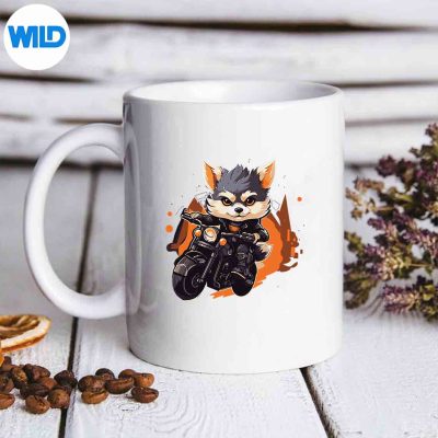 BikerAlaskanKleeKaiDogRidingMotorcyclemug