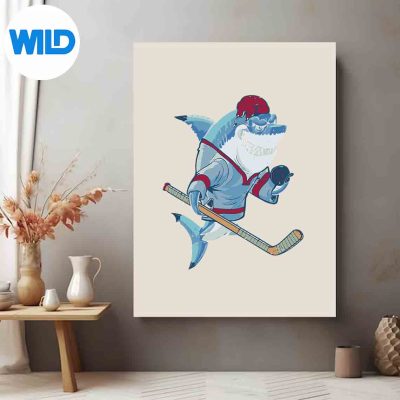 HockeySharkWithStickHelmetPuckSharksLoverposter