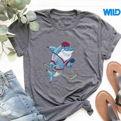 HockeySharkWithStickHelmetPuckSharksLovertshirt