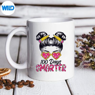 100DaysSmarterGirlsMessyBunHair100thDayOfSchoolmug