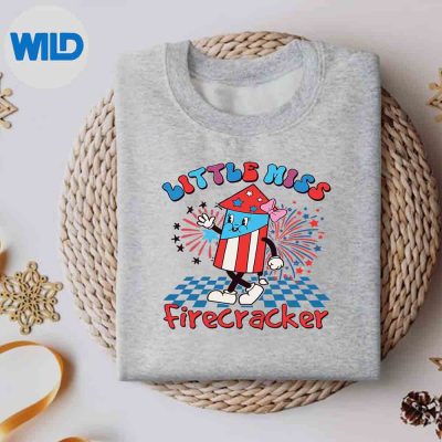 LittleMissFirecracker4thOfJulyUsaFlagGirlGroovysweater