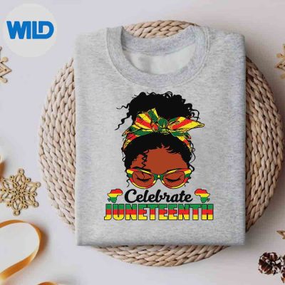 CelebrateJuneteenth1865MessyBunGlassesBlacksweater