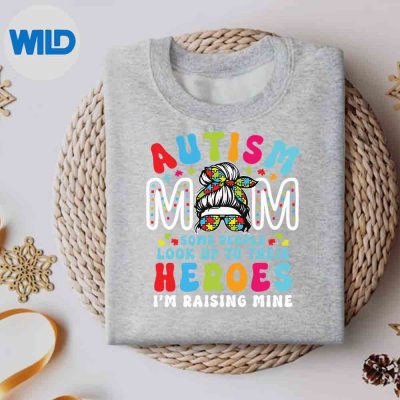 AutismMomRaisingHeroGroovyMessyBunAutismAwarenesssweater