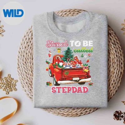 BlessedToBeCalledStepdadChristmasTreeTrucksweater