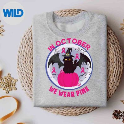 InOctoberWeWearPinkCuteCatBreastCancerAwarenesssweater