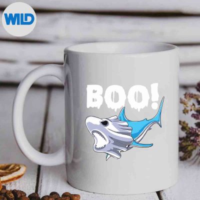 Funny Shark Halloween Boo Spooky Ghost Costume Silhouette SVG PNG 6 FunnySharkHalloweenBooSpookyGhostCostumemug