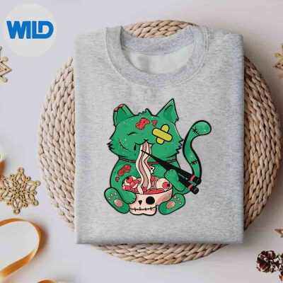 PastelGothKawaiiCreepyCatEatingRaNoodlesHalloweensweater