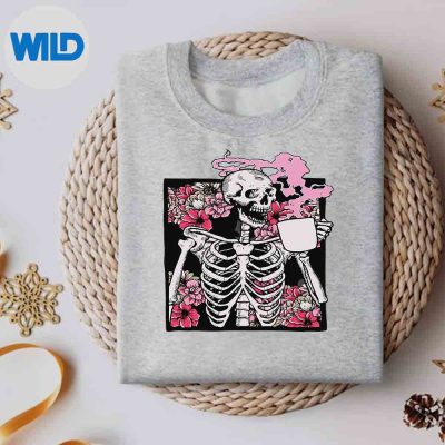 HalloweenCoffeeDrinkingSkeletonSkullsweater