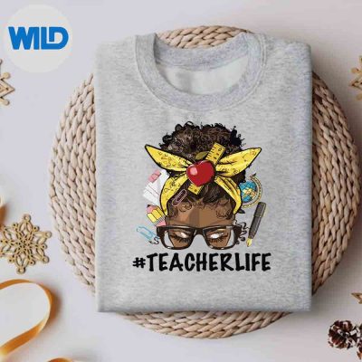 TeacherLifeMessyBunAfroTeacherAfricanAmericanEducatesweater