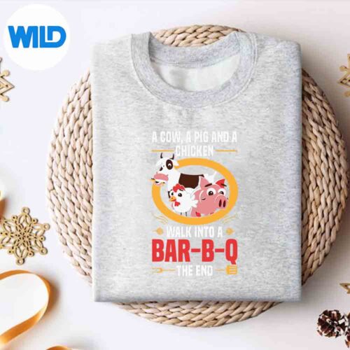 Alternative view of A Cow A Pig And A Chicken Walk Into A Barbq The End Bbq Vector Design