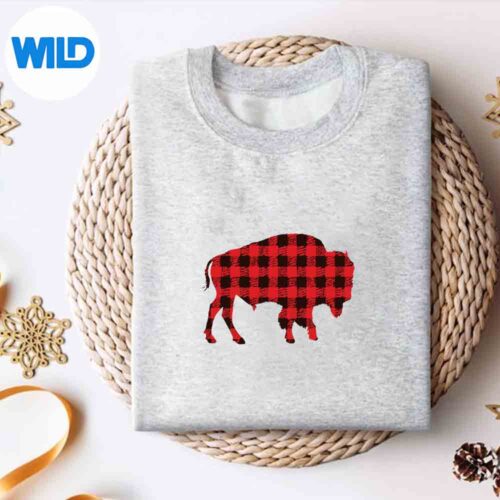 Alternative view of Bison Red Buffalo Plaid Yak Animal Matching Family Pj Raglan Baseball Vector Design